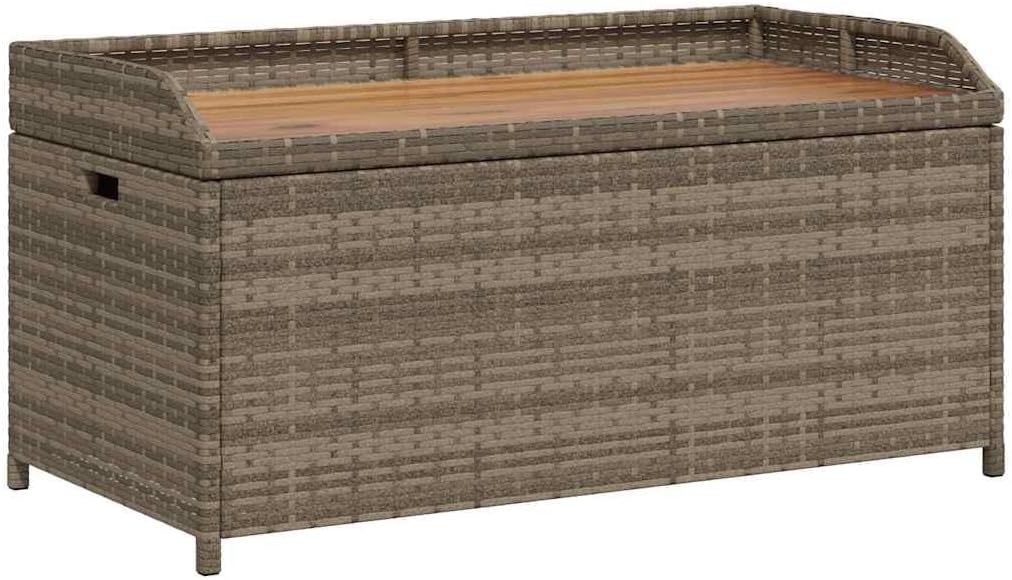 Gray Outdoor Storage Bench with Waterproof Bag, 39.4"x19.7"x20.5" Poly Rattan and Acacia Wood Patio Seat Box