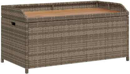 Gray Outdoor Storage Bench with Waterproof Bag, 39.4"x19.7"x20.5" Poly Rattan and Acacia Wood Patio Seat Box