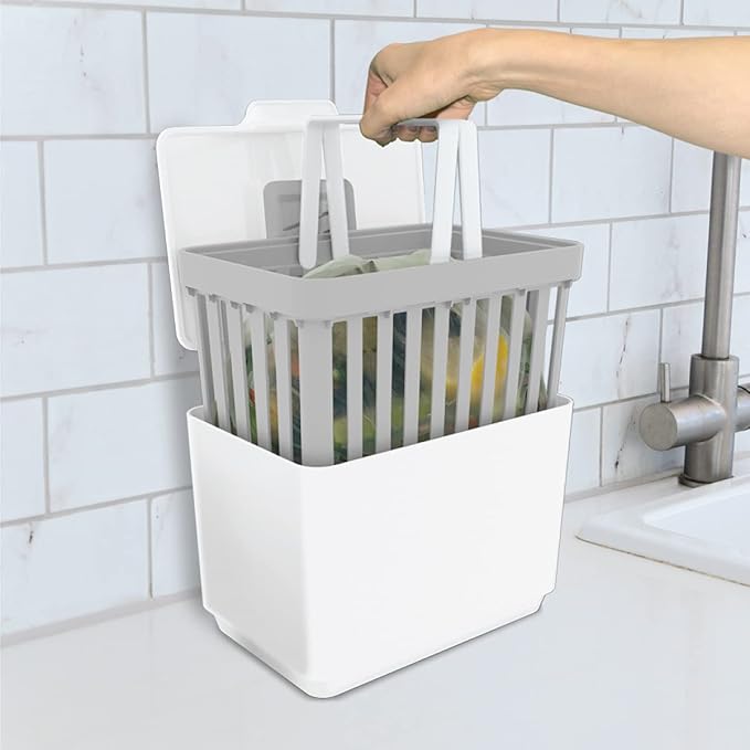 Glad Compost Bin for Kitchen, 1.5 Gallon | Plastic Container with Removable Inner Basket, Bag Storage Holder, and Carbon Odor Blocking Filters, White