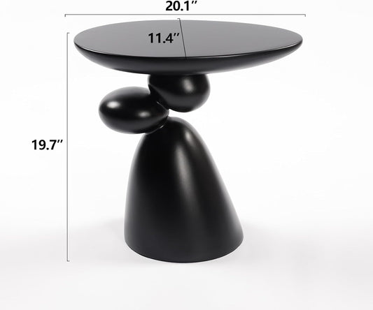 20" Lucky Stone-Shaped Oval End Table, Modern Minimalist Glass Fiber Side Table, Sculptural Base Living Room Accent Table, Suitable for Apartments, Black