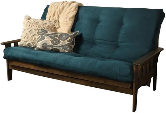 Kodiak Tucson Queen Futon Frame and Mattress Set - Wood Futon with Mattress Included in Fabric Mattress (Gray/Walnut)