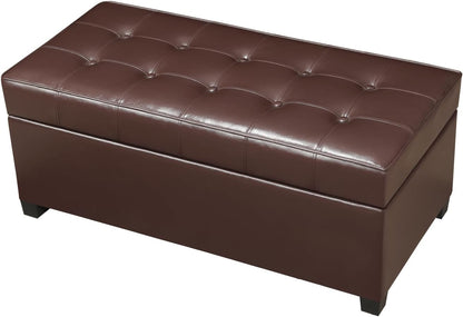 Homebeez 40" Faux Leather Storage Ottoman Bench, End of Bed Bench, Upholstered Bench with Storage for Living Room,Bedroom,Entryway (40" Brown)