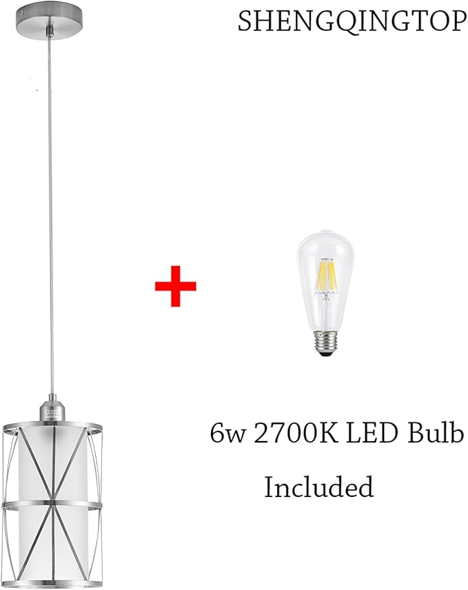 Modern Brushed Nickel Pendant Light with Frosted Glass, Transitional Metal Pendant Lighting Fixture for Kitchen Island Sink Dining Room Bar, Led Bulb Included