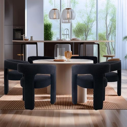 Black Sherpa Dining Chairs Set of 2, Modern Barrel Dining Room Chairs Upholstered Faux Fur Accent Chair with Arms and Round Back for Living Room Kitchen Armchair No Assembly Needed