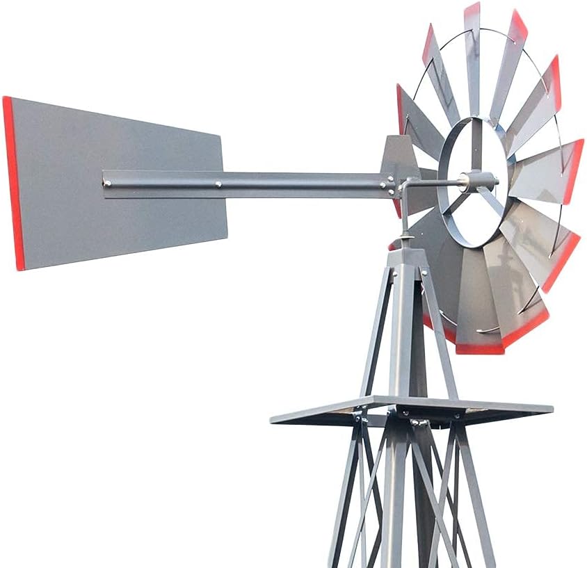 8FT Windmill for Yard Garden Decoration with Weather Vanes，Heavy Duty Outdoor Wind Mills, Large Metal Outdoor Windmill,Weather Resistant,Gray