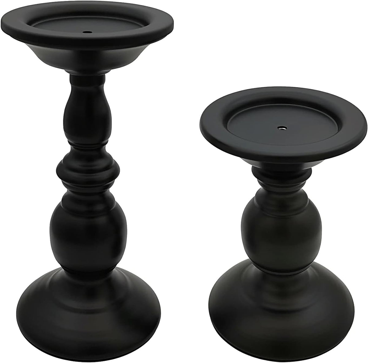 Pillar Candle Holders Stands Set of 2, Candle Holders for Pillar Candles Decorative Candlestick Holder for Fireplace, Home Decor, Dinning, Party, Wedding, Matte Black, 6.2" & 8.7"