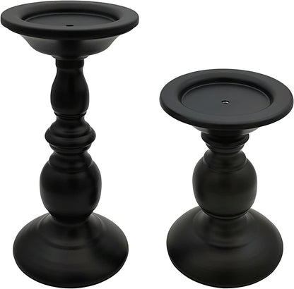 Pillar Candle Holders Stands Set of 2, Candle Holders for Pillar Candles Decorative Candlestick Holder for Fireplace, Home Decor, Dinning, Party, Wedding, Matte Black, 6.2" & 8.7"