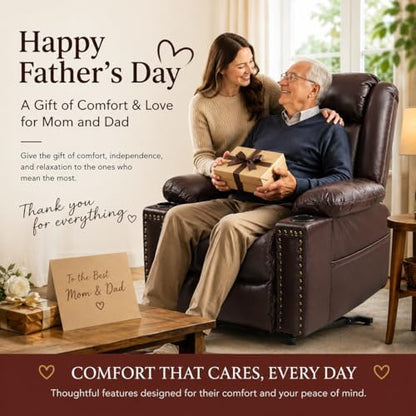 Triple Motor Large Power Lift Recliner Chair for Elderly with Heat and Massage, Lay Flat Lift Chairs for Seniors Infinite Position, Extended Footrest, USB Ports (Dark Brown)