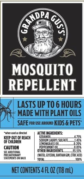 Grandpa Gus's Natural Mosquito Repellent Spray, Time-Release Plant-Based Actives, Non-Greasy, No Stains, DEET-Free, 4 oz (Pack of 2)