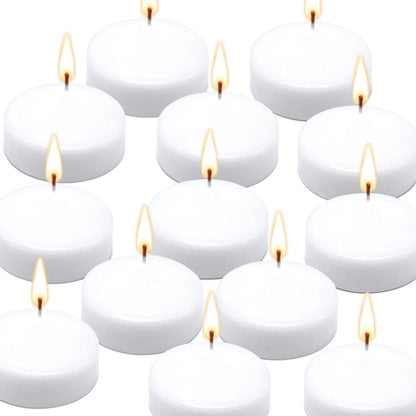 10 Hour Floating Candles, 3” White Unscented Dripless Wax Discs, for Cylinder Vases, Centerpieces at Wedding, Party, Pool, Holiday (36 Set)