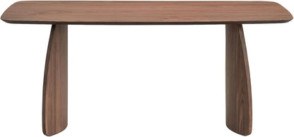 Penau Walnut Finish Rectangular Dining Table, Curved Wooden Base, Engineered Wood Construction with Walnut Veneer, Sturdy MDF Core, Modern Contemporary Design, 71 x 35 x 30 Inchs