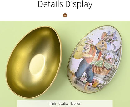 Vintage Easter Egg Tin Box (Style B), Metal Rabbit Easter Egg Containers for Candy & Treats, Reusable Decorative Gift Tin