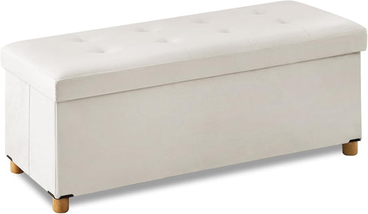 BRIAN & DANY 43 Inches Folding Storage Ottoman Bench, Ottoman with Storage Bench for Bedroom, Living Room, Entryway, with Legs, White
