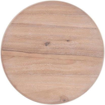 Pemberly Row Round Wood Side Table, 20" D x 24.5" H, Natural Brown Finish, Pedestal Base, Acacia/Rubberwood/MDF Construction, Accent Table for Living Room or Bedroom Use