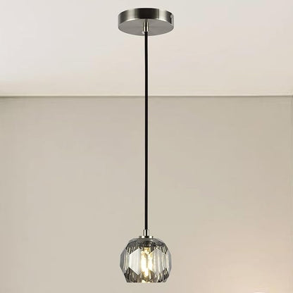 Modern Pendant Light, Small Brushed Nickel Crystal Pendant Light Fixture, Single Smoke Crystal Island Pendant Lighting for Kitchen Dining Room