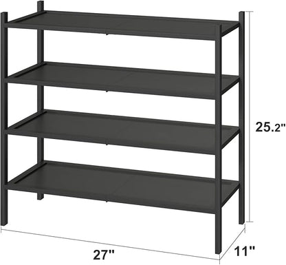 Shoe Rack for Entryway, Black Bamboo Shoe Rack 4-Tier, Stackable Shoe Organizer for Hallway Closet, Free Standing Shoe Racks for Indoor Outdoor