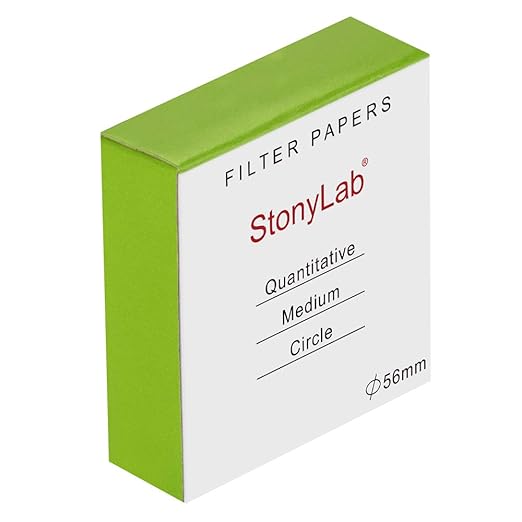 StonyLab Quantitative Filter Paper Circles, 56mm Diameter Cellulose Filter Paper with 20 Micron Particle Retention Medium Filtration Speed, Pack of 100