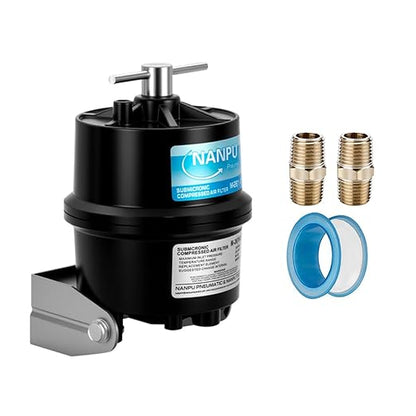 NANPU 1/4" NPT Sub-Micronic Compressed Air Filter Kit – 0.01 Micron Filtration for Spray Guns, Air Tools & CNC – Industrial Moisture & Oil Removal, 45 CFM