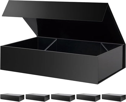 PACKHOME 6 Extra Large Gift Boxes 17.5x11.3x4.3 Inches, Sturdy Shirt Boxes with Magnetic Lids for Clothes and Large Gifts (Glossy Black)