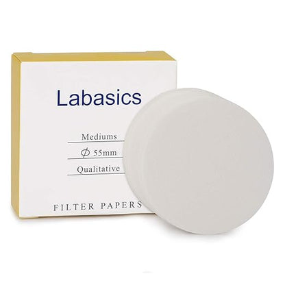 Labasics Qualitative Filter Paper Circles, 55 mm Diameter Cellulose Filter Paper with 15-20 Micron Particle Retention Medium Filtration Speed, Pack of 100