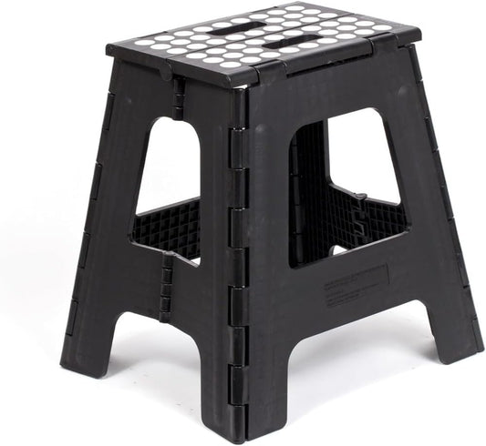 Kikkerland Rhino Foldable Step Stool – Holds Adults up to 300 Lbs, Best for Kitchen & Bathroom – Collapsible, Portable, Lightweight Stepping Stool with Sturdy, Non-Slip Design – Black, 15”