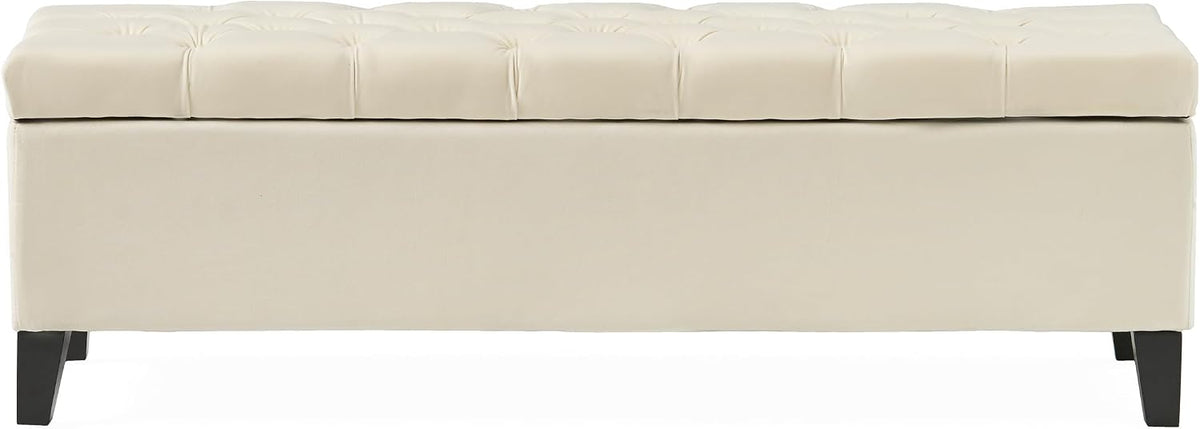 51" Storage Ottoman Bench, Foot Rest with Legs - Beige Button Tufted Storage Ottoman End of Bed with Safety Hinges, Entryway Bedroom Bench for Living, Dining Room and Hallway