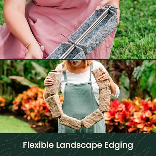 Beuta Landscape Edging | Garden Edging Border | Faux Stone Bricks for Lawn edging, Flower beds, Pathways & Yard Edging– 40 Packs | Each Section Has 6 Bricks 48"L x 4"W x 2.25"H |120 Spikes|Cobblestone