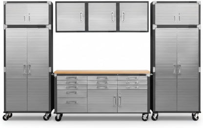 Heavy Duty 8-Piece Steel Garage Cabinet Storage Set with Rolling Workbench, Storage Cabinet System,Perfect for Big Garage or Workshop. (Graphite Black, 12 feet (144” W x 20" D x 90.5" H))