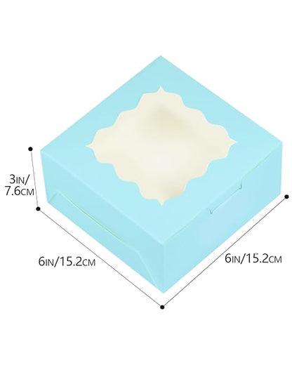 Bakepacker 100pcs Light Blue Cookie Boxes 6x6x3 inches Easy Assemble Macaroon Pastry Boxes Bakery Boxes with Window for Bakery