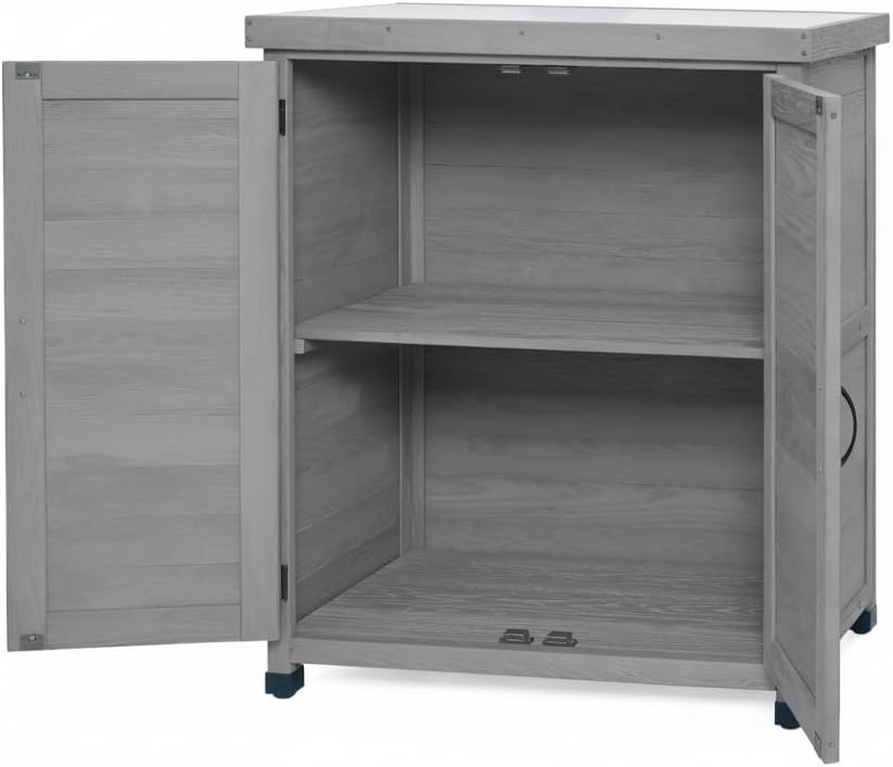 31" Weatherproof Small Storage Cabinet, Storage Cabinets with X-Shape Frame, Tool Cabinet with Magnetic Door for Patio & Garage, Gray