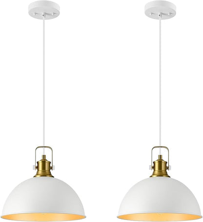 12 Inch White Farmhouse Pendant Lights for Kitchen Island Industrial Haning Lamp Adjustable Height Vintage Dome Hanging Light Fixtures for Barn, Dining Room