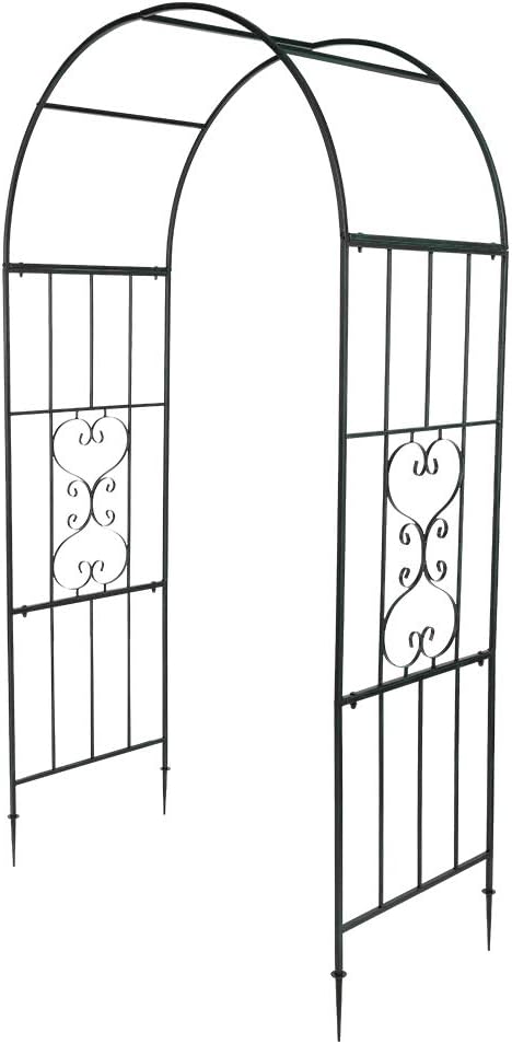 Outvita 7.3FT Garden Arch Arbor, Heavy Duty Metal Arbour Archway, Decorative Frame Stand Trellis with Ground Stakes for Wedding Ceremony Party Plant Climbing Rose Vines Lawn Patio Black