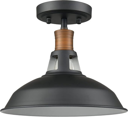CLAXY 1-Light Semi Flush Mount Light Fixture Farmhouse Ceiling Light with Black and White Shade Dimmable