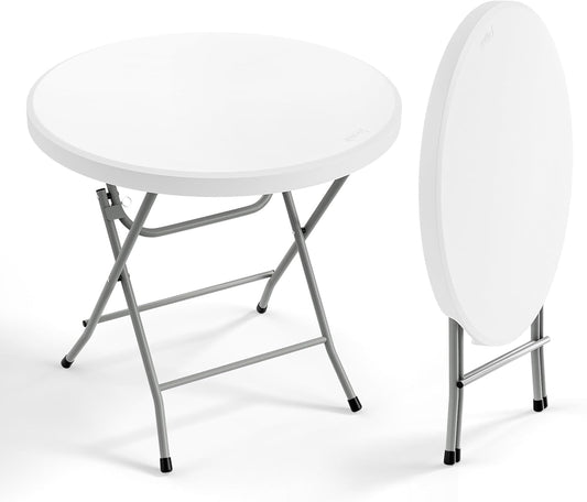 VINGLI 32" Round Folding Commercial Banquet Table, Portable Plastic Coffee Card Dining Table for Kitchen or Outdoor Party Wedding Event, 1 Pack, White | Folding