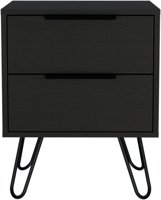 2 Nightstand, End Table, Side Table Four Legs, Two Drawers -Black,for Small Spaces