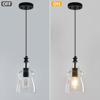 Modern Glass Pendant Lights Kitchen Island Black Pendant Light with 5.11 in Clear Glass Shade Kitchen Pendant Lighting Over Island Bedroom Dining Room (1 Pack)