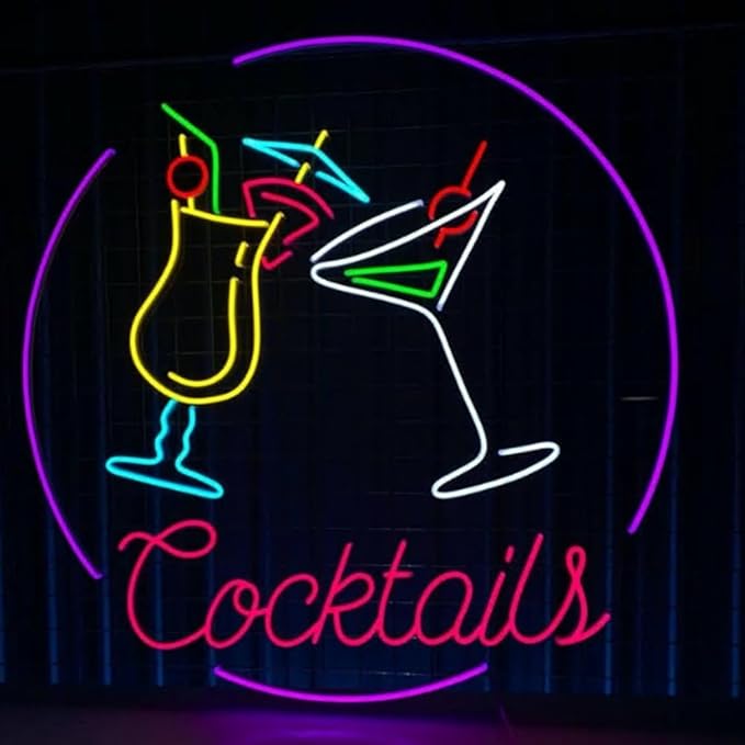 Open Cocktails Shop Neon Sign, Cocktails Bar Led Sign, Cocktail Bar Wall Decor, Bar Pub Wall Art, Cocktail Led Light Size:20inch