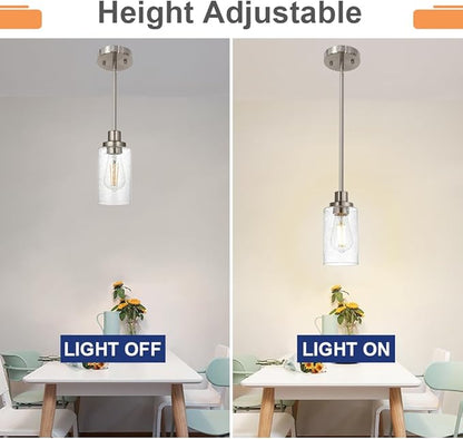 Pendant Light Fixture in Brushed Nickel Finish, 1-Light Modern Hanging Lighting Over Table, Adjustable Kitchen Island Lighting for Hallway Bedroom Office Bar Farmhouse
