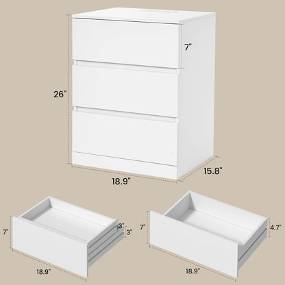 Nightstands Set of 2 with Charging Station and Hidden Drawer, 26"H, White | Bedside Table with 4 Drawers, Modern Night Stand for Bedroom, Side Table with Storage 18.9" W x 15.7" D x 26" H