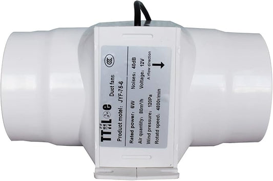 3”Inline Air Vent Pet Fan 6W Greenhouse Ventilation Equipment 12V Indoor Intake Fume Extractor Blower 47CFM Intake Bathroom Shower Fan For Tent Room