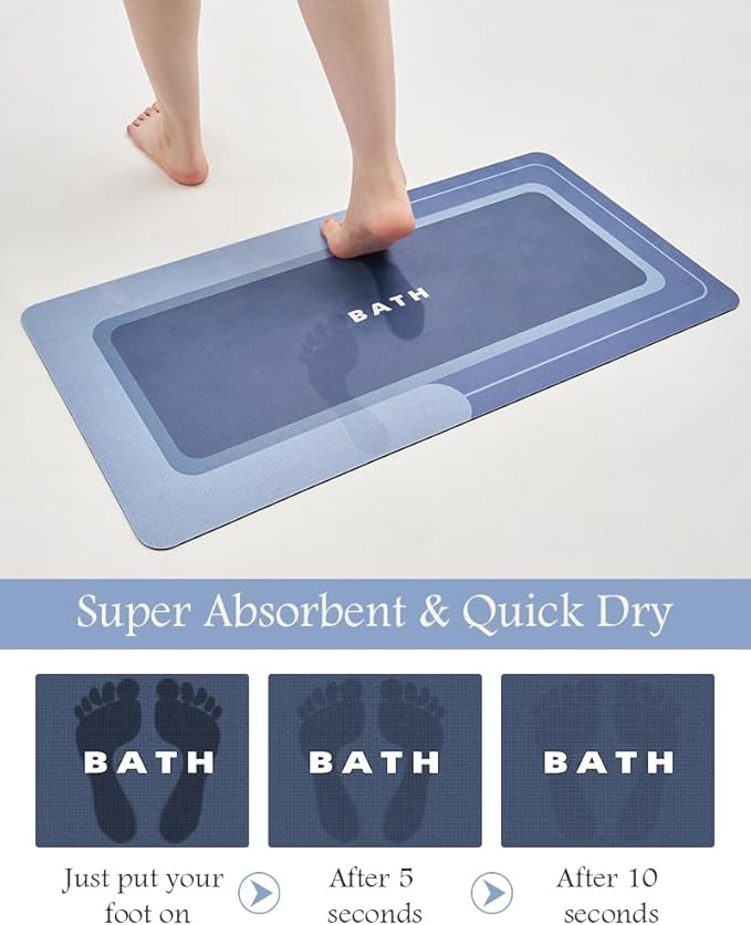 Bath Mat-Bath Mat Rug Non Slip Super Absorbent Stain Resistant Quick Dry Thin Bathroom Rug-Bath Mats for Bathroom Floor Bathtub Vanity-Bathmat Bath Rug Easy Care-17"x35",Navy