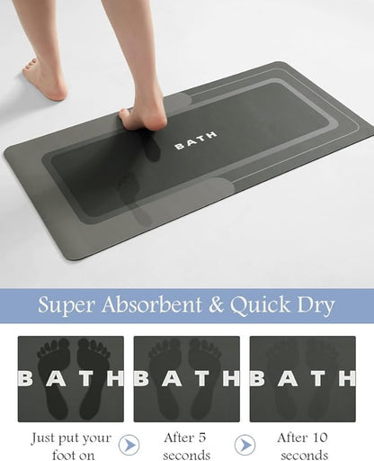 MontVoo-Bath Mat Rug Long Non Slip Super Absorbent Bathroom Runner Stain Resistant Quick Dry Thin Bathroom Mat Fit Under Door-17"x59",Darkgrey