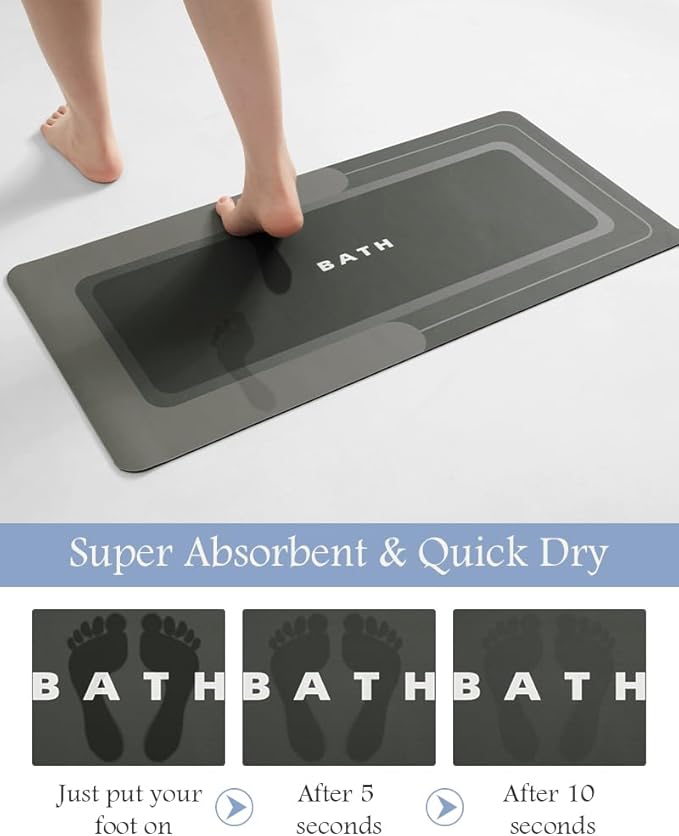 MontVoo Bath Mat - Non Slip Super Absorbent Stain Resistant Quick Dry Thin Bath Mat - 17"x35" Dark Grey