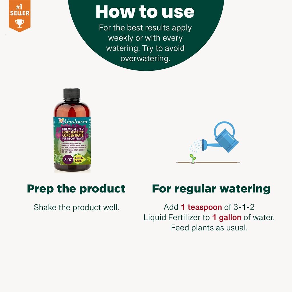 Premium Liquid Succulent Plant Fertilizer - 3-1-2 Concentrate for Indoor Plants and Flowers by Gardenera | Organic Plant Food for Succulents - 32oz