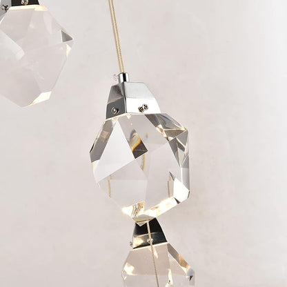 Modern Crystal Chandeliers, Round Raindrop Dimmable Pendant Lights Kitchen Island, Luxury Chrome Ceiling Hanging Lamp for Farmhouse Foyer Bedroom Entryway Dining Room (Round 3-Lights)