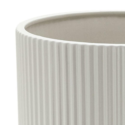 Amazon Basics Fluted Ceramic Planter Pot for Indoor Outdoor Plants, Round Flower Pot with Drainage Hole, 10-inch, White