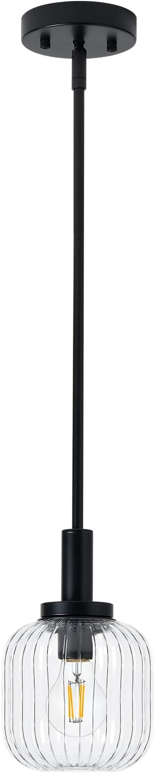 Glass Pendant Lights Kitchen Island, 1-Light 5.9" Black Modern Pendant Light with Clear Glass and Rods, Mini Hanging Lighting for Kitchen Sink Bathroom Bedroom, OS-YQ7749-1PBK