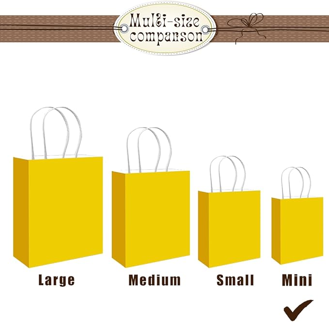 Bakepacker 100 Pcs Bright Yellow Mini Paper Gift Bags with Handles 6"x4.5"x2.5" Party Favor Bags Multiple Uses (Mini size)