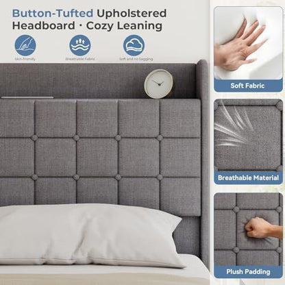 OLIXIS Queen Size Bed Frame, Upholstered Platform Bed Frame with Headboard