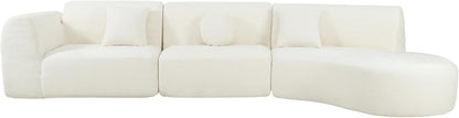 Merax 140" Curved Polyester Sectional Sofa Set, Modern Cloud Couch with Chaise Lounge & 3 Pillows, Fully Assembled for Living Room, Beige